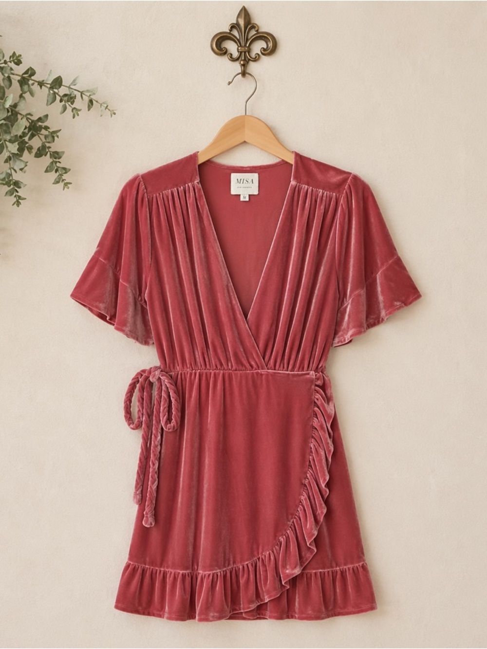 Misa anthropologie crushed velvet wrap dress M